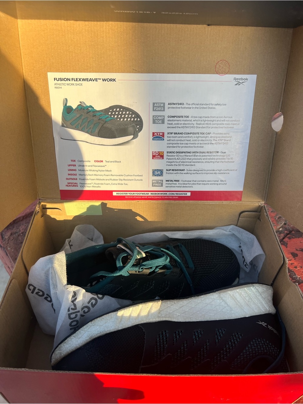 Reebok Women's Black and Teal Fusion Flexweave Athletic Shoes WORK